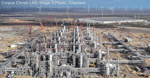 Luftaufnahme der im Bau befindlichen dritten Phase von Corpus Christi LNG, einem Joint-Venture-Projekt.